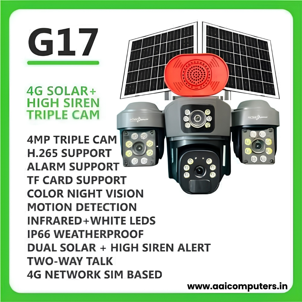 Triple Lens Solar Camera With Siren