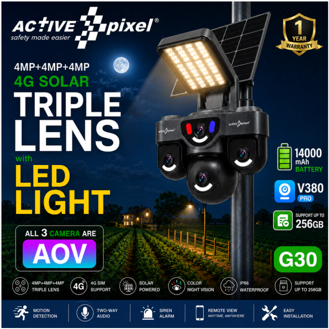 Active Pixel G30 4G Solar 4-Lens CCTV Camera with LED Light and Bigger Battery