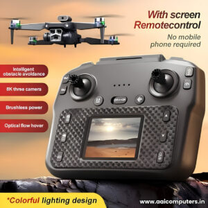 M3 Ultra Dual Camera Drone with Display Remote | Dual 1080P HD Cameras | Obstacle Avoidance | Brushless Motors | RGB Night Lights | One-Key Takeoff/Landing | 2 Batteries | Foldable Camera Drone