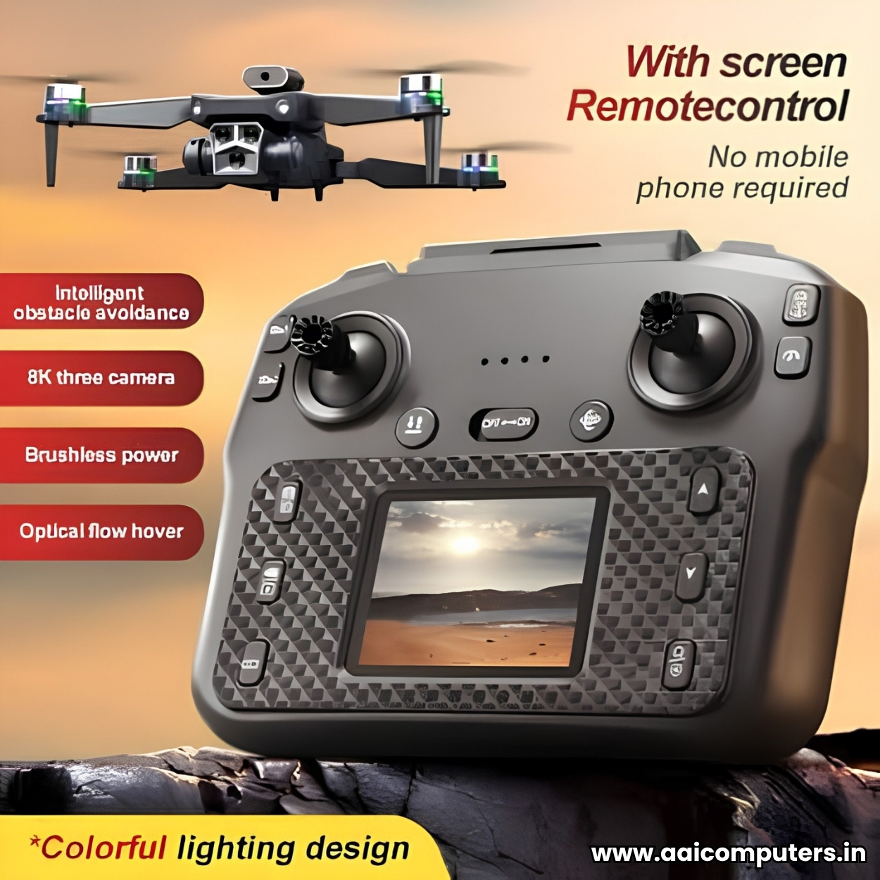 M3 Ultra Dual Camera Drone with Display Remote | Dual 1080P HD Cameras | Obstacle Avoidance | Brushless Motors | RGB Night Lights | One-Key Takeoff/Landing | 2 Batteries | Foldable Camera Drone