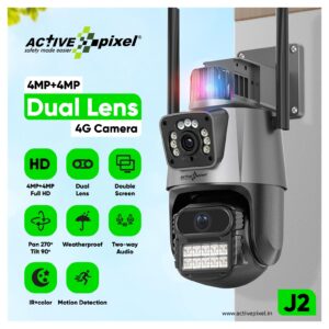 Active Pixel J2 4G Dual Lens PT Security Camera with 4MP+4MP Dual Camera and Motorized Pan Tilt
