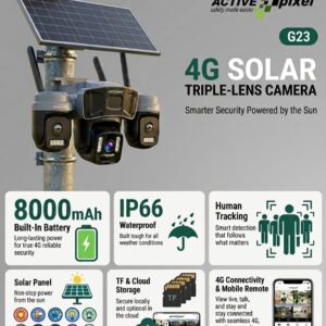Active Pixel G23 4G Solar Triple Lens Security Camera with 8000mAh Battery and Human Tracking