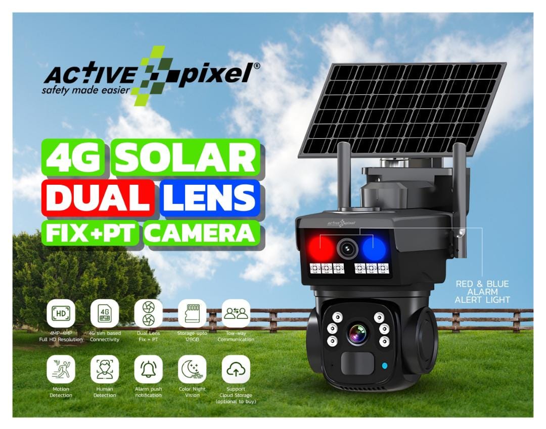 Active Pixel H4 4G Solar Dual Lens PT Security Camera 4MP+4MP with Fixed and PT Camera