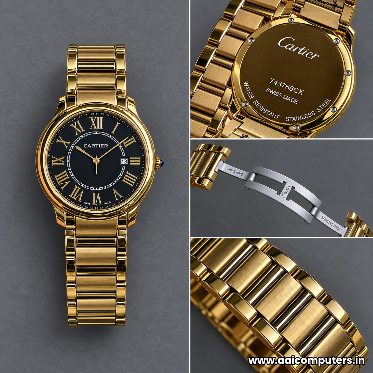 Cartier Ronde Louis Cartier Men's Watch Two Tone Rose Gold Silver Stainless Steel Band White Dial