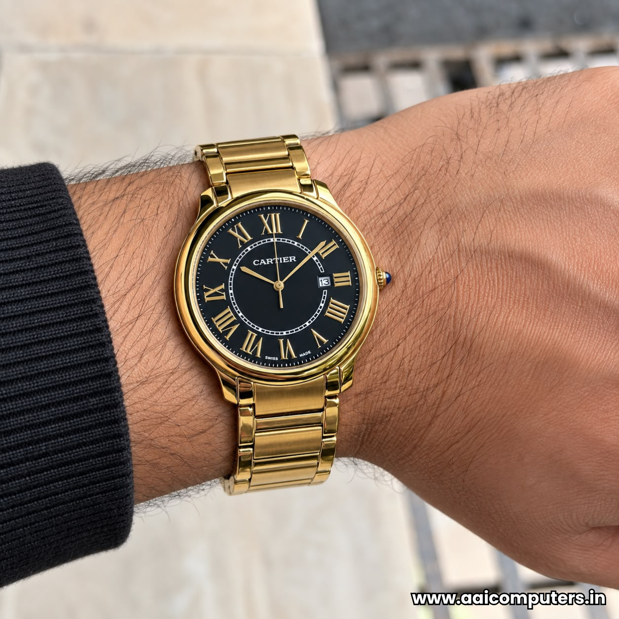 Cartier Ronde Louis Cartier Men's Watch Two Tone Rose Gold Silver Stainless Steel Band White Dial
